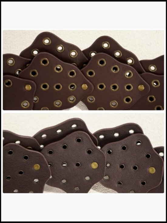 Wide Disc Belt Women Vintage Leather Hollow Out Round Western Waist Belt